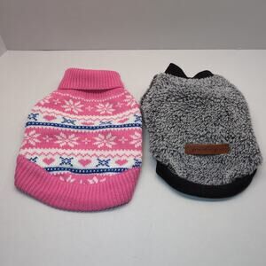 Lot of 2 Dog Coat Sweater Size XSmall Yikeyo Grey Fleece Sherpa Pink Snowflake
